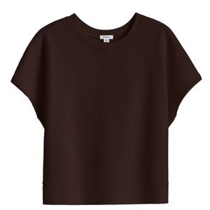Cuyana French Terry short sleeved sweatshirt chocolate brown.